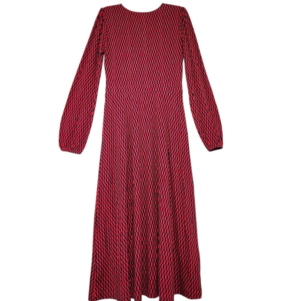 New With Tags Boden Size 6L Long Tall Camille Jersey Midi Dress Red Block Tile - Picture 4 of 12